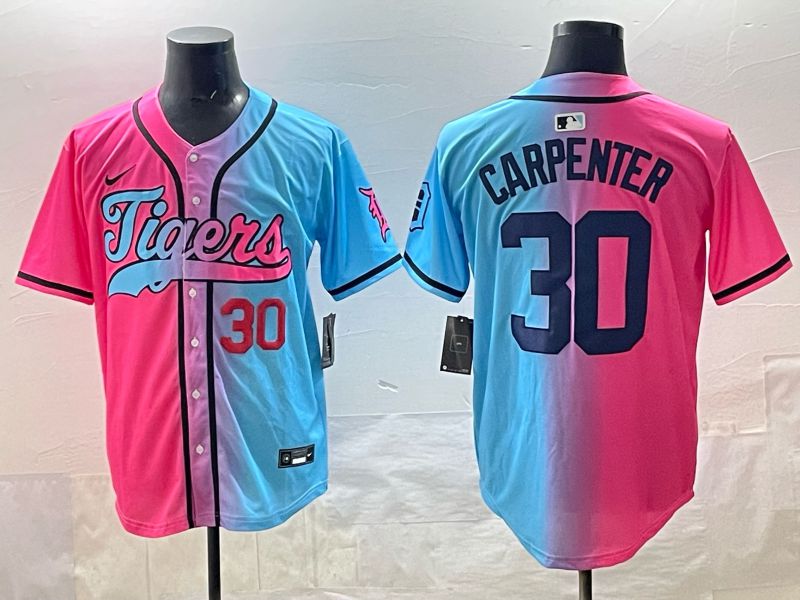 Men 2025 Detroit Tigers 30 Carpenter Blue pink Game Nike MLB Jersey style 05